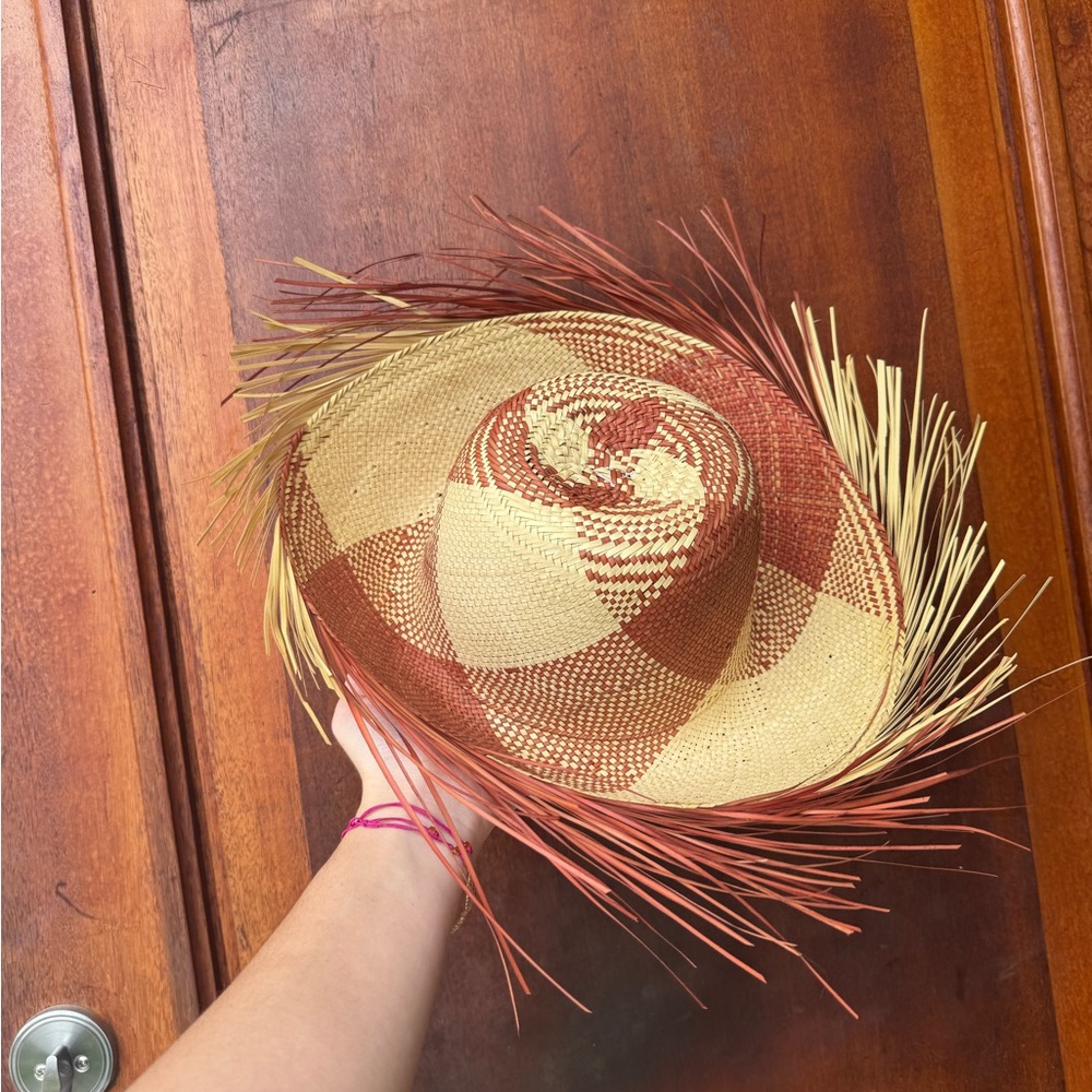 Stylish Woven Straw Pava Bad Bunny Pattern Puerto Rico Hat with Fringe